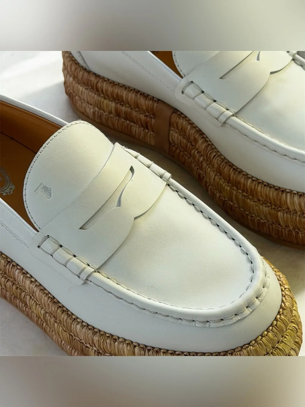 ππΌπ TODβS Leather and raffia platform loafers size 7 US/ 37 European - Picture 11 of 16